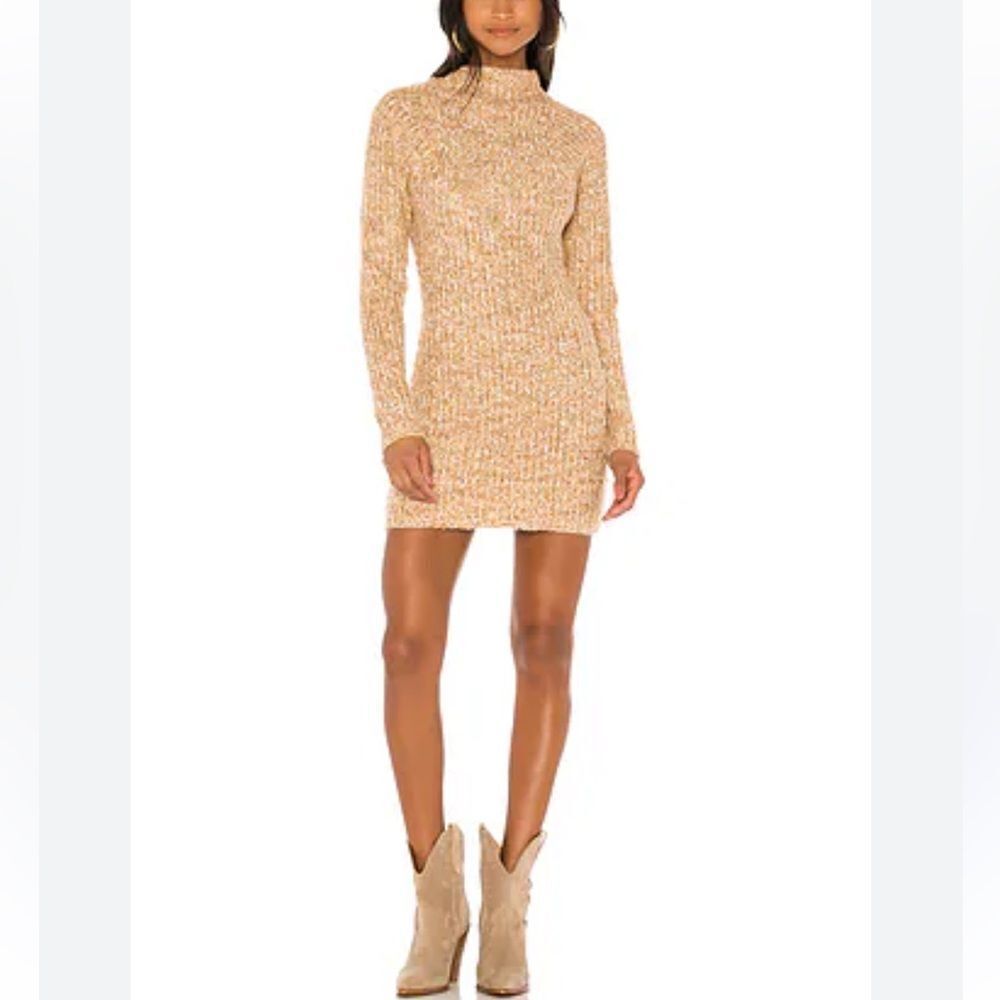 MAJORELLE x Revolve Helen Camel Ribbed Mock Neck Sweater Dress Small